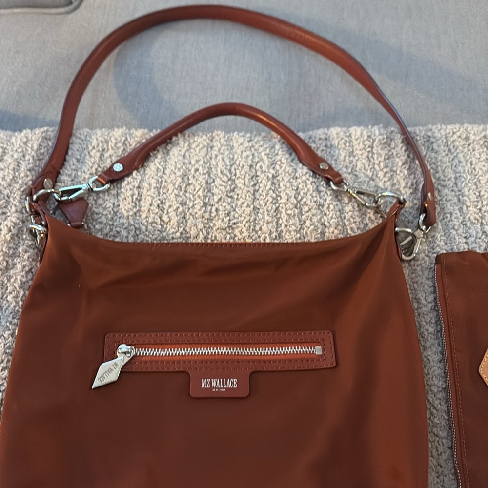 MZ Wallace Copper Brown Nylon & Leather Crossbody w/ Matching Pouch & Dust Bag - Picture 2 of 10